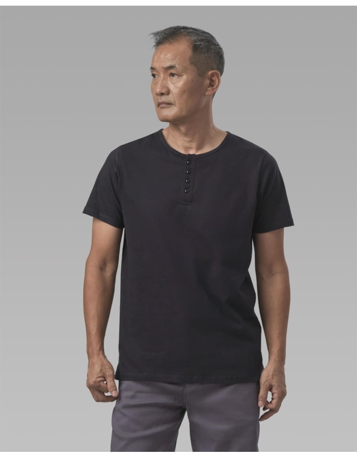 Camiseta henley algodão orgânico-preto-longo-gg