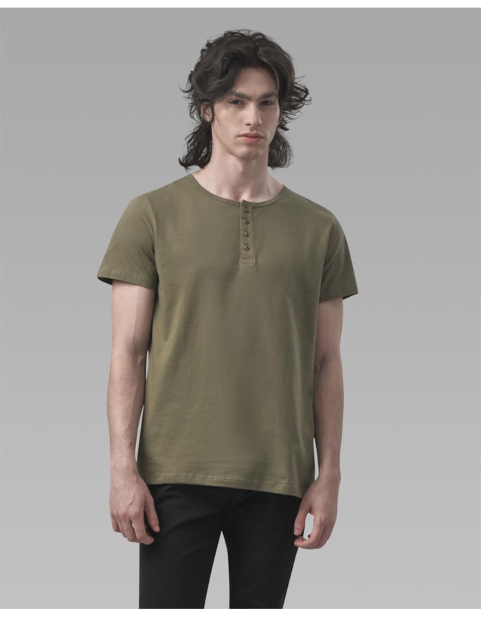 Camiseta henley algodão orgânico-verde-curto-ggg