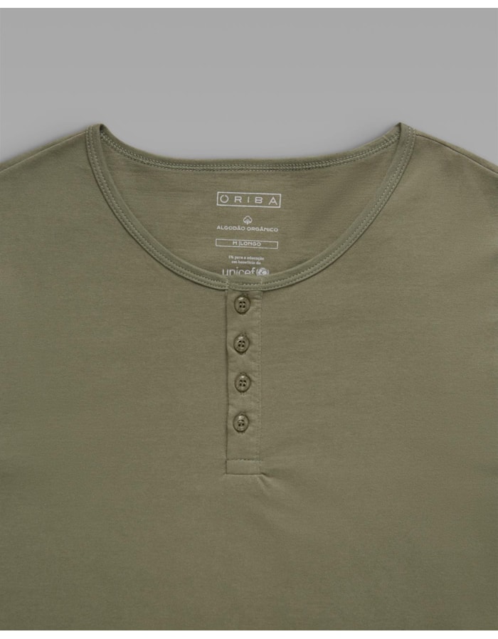 Camiseta Henley Algodão Orgânico Manga Longa