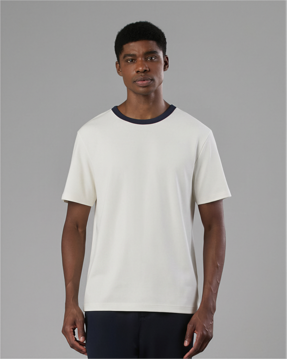 Camiseta Malha Dupla Gola Contraste