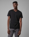 Camiseta malha dupla pima gola v-preto-longo-p