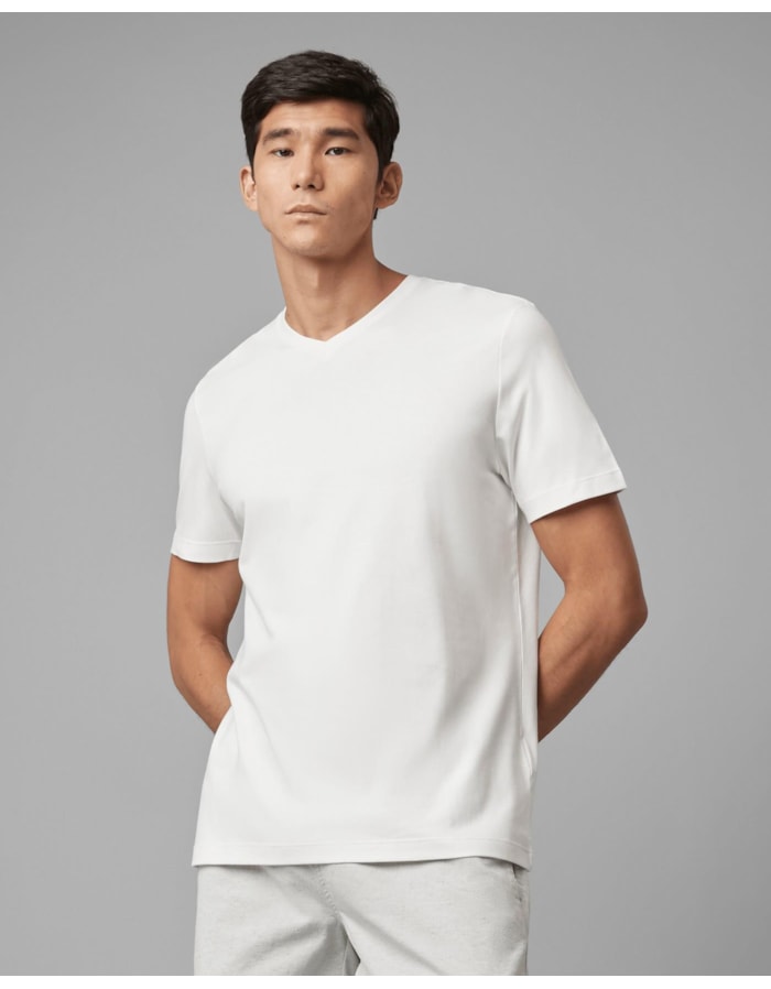 Camiseta malha dupla pima gola v-off white-longo-p