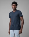 Camiseta pima gola v-azul-longo-p