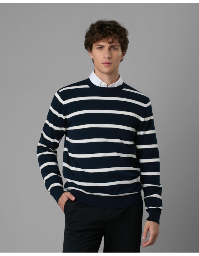 Camiseta tricot manga longa slim-azul-g