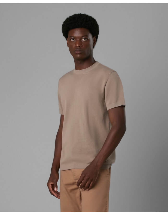 Camiseta tricot slim-bege-g