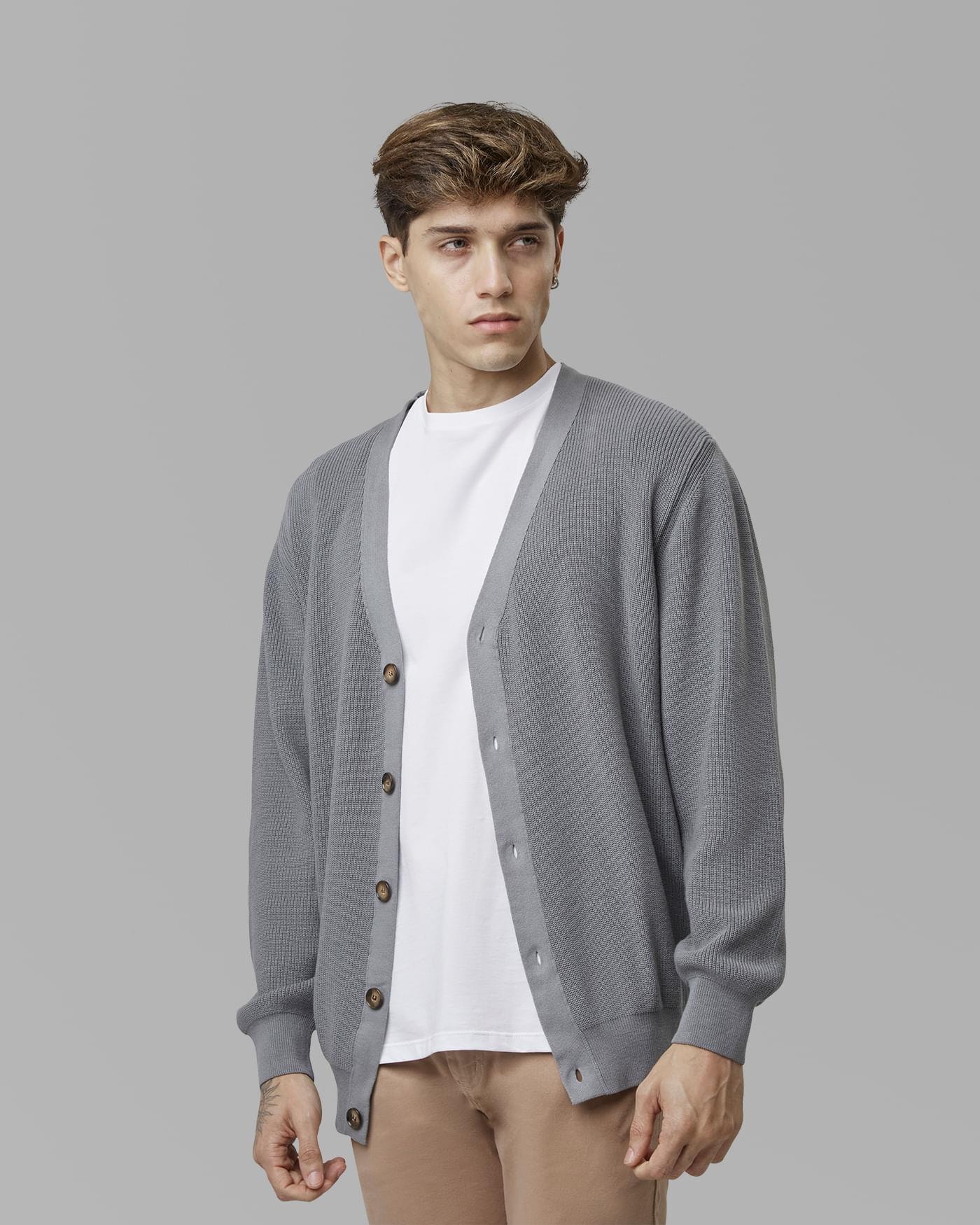 Cardigan Canelado de Algodão