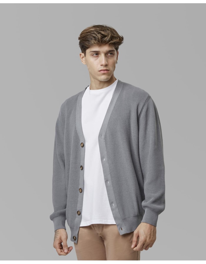 Cardigan canelado de algodão-cinza-m