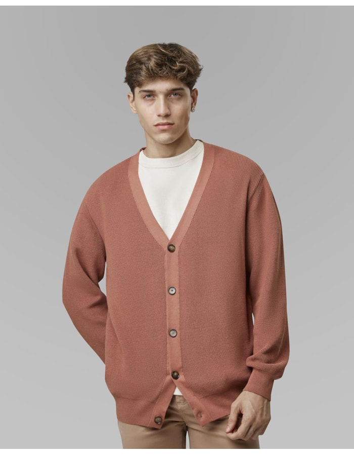 Cardigan canelado de algodão-marrom-ggg