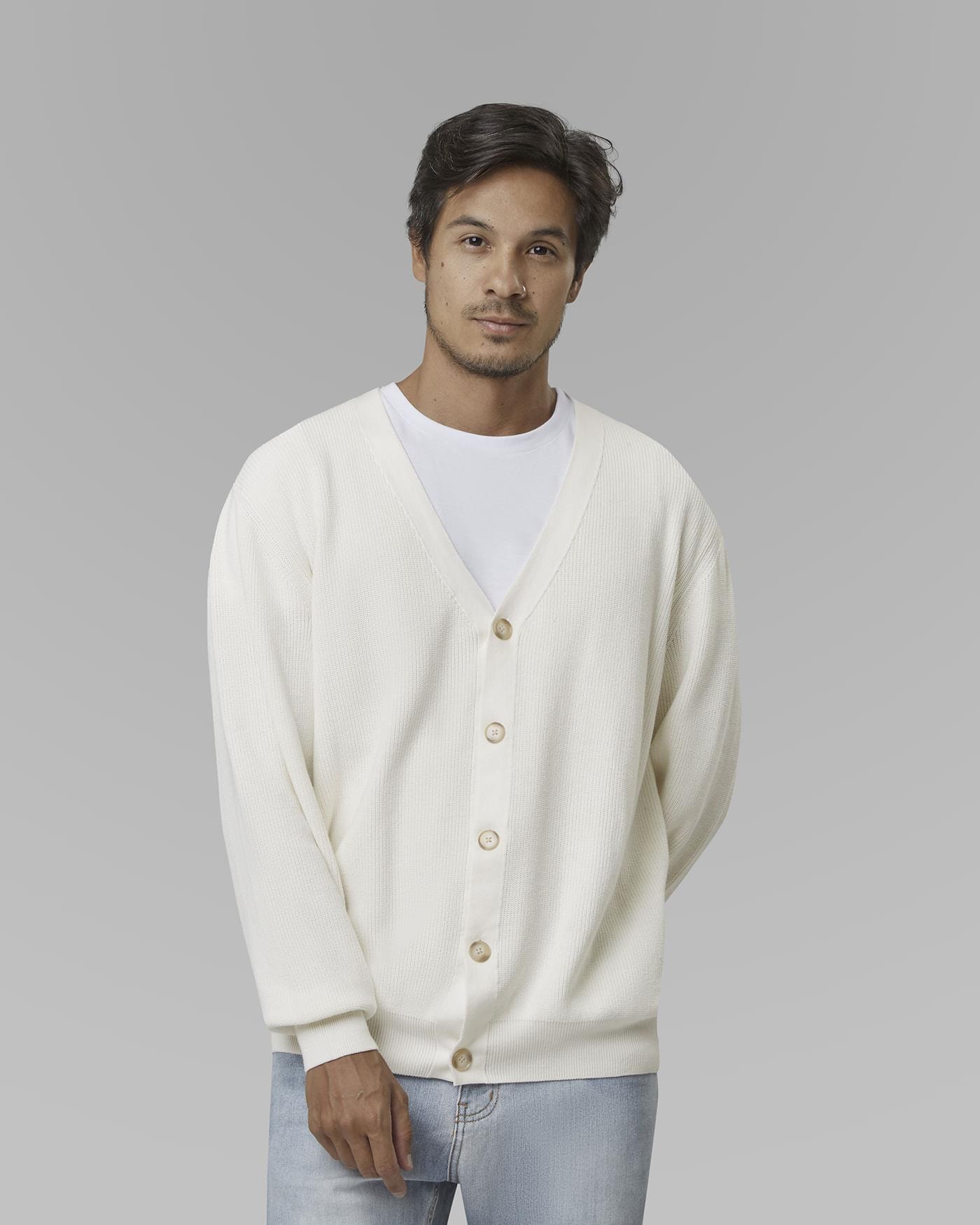 Cardigan Canelado De Algodão