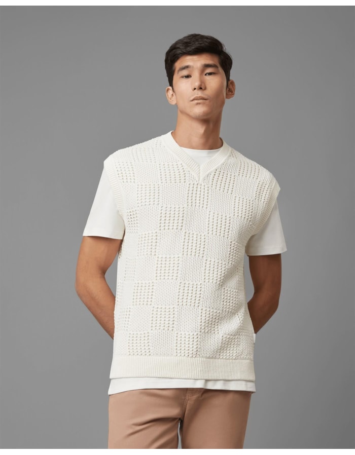 Colete tricot xadrez ltda-off white-gg