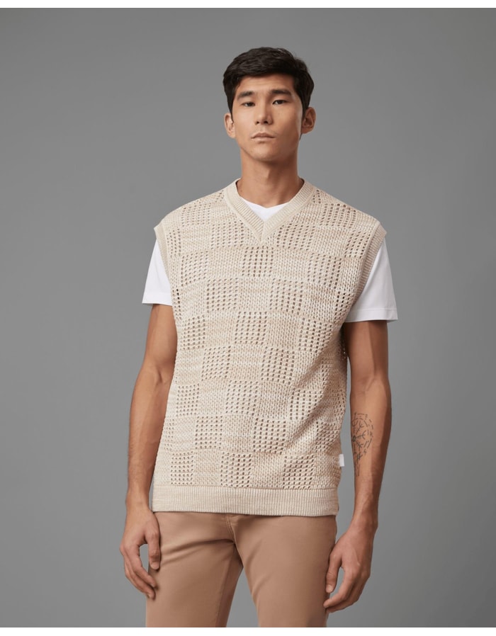 Colete tricot xadrez ltda-bege-m