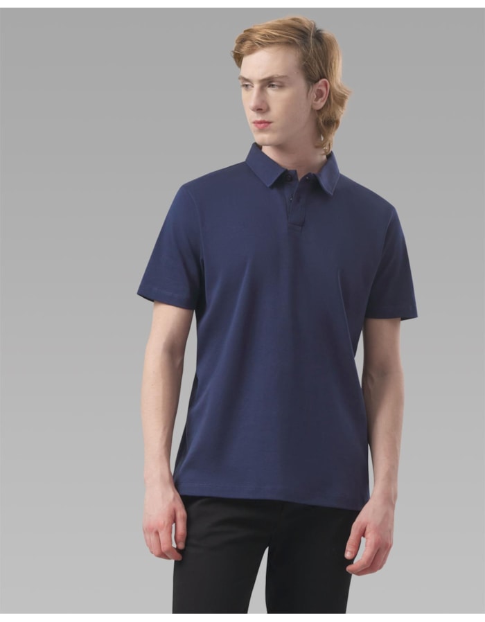 Polo malha dupla-azul-curto-p