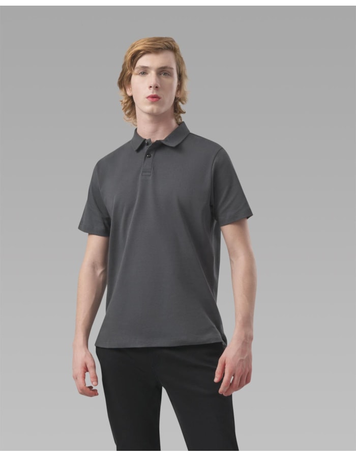 Polo malha dupla-cinza-curto-p