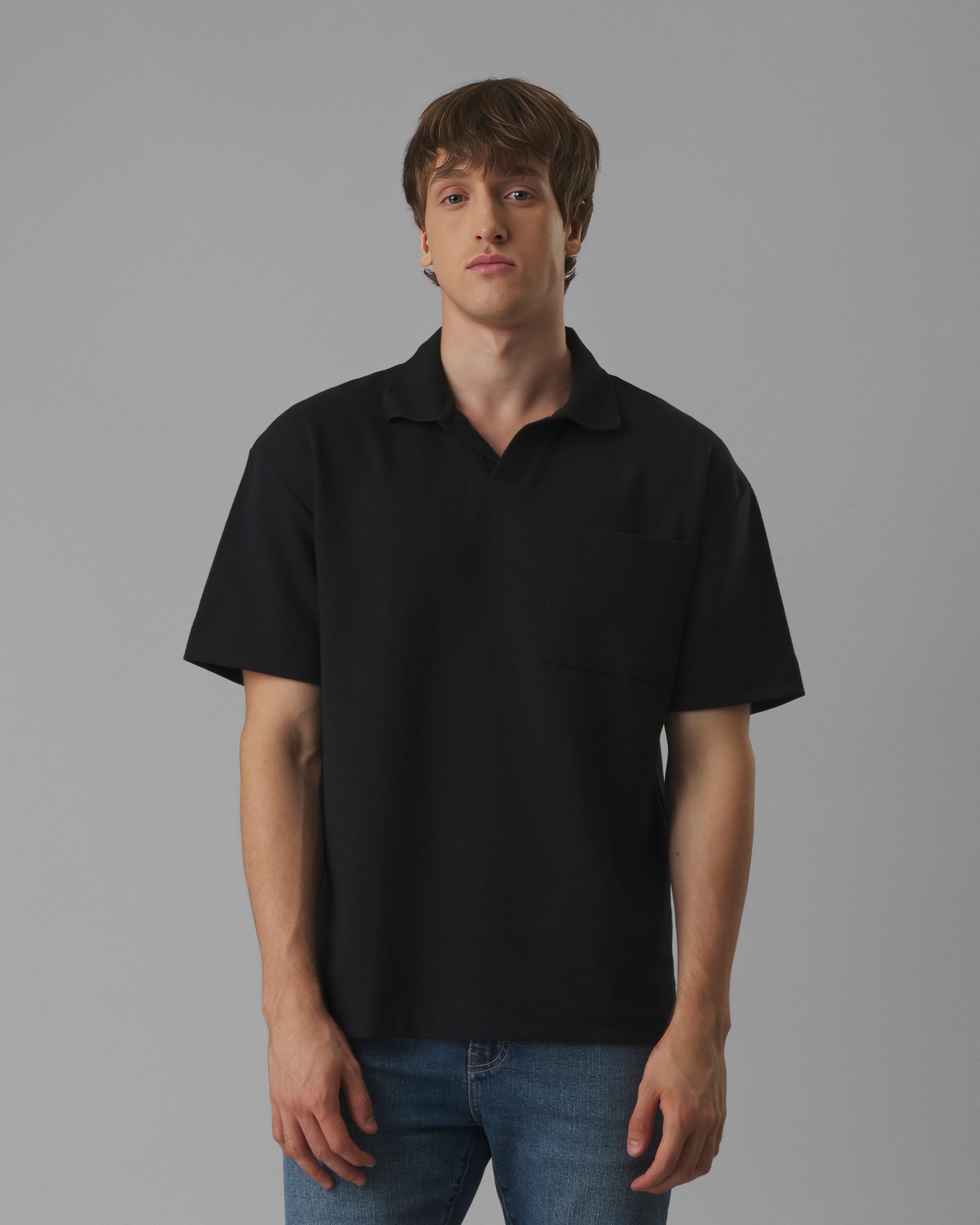 Polo Oversized Suedine Cotelê Preto