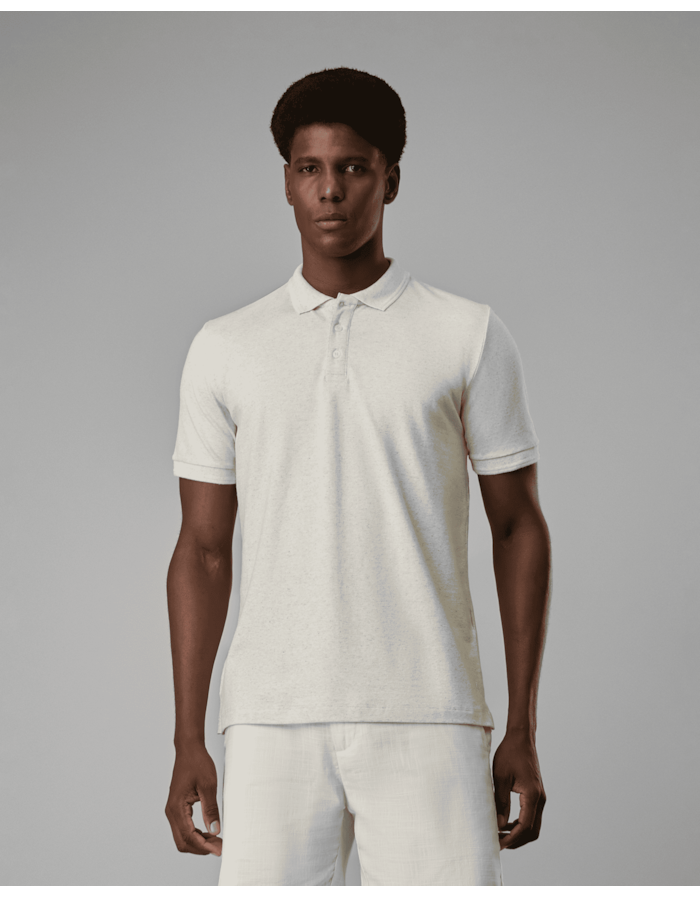Polo piquet algodão e linho-bege-curto-g