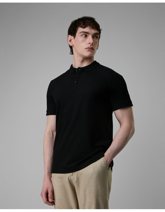 Polo piquet algodão e linho-preto-longo-g