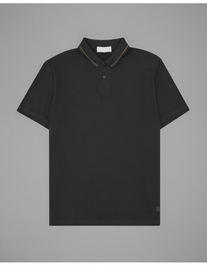 Polo piquet duplo com friso-cinza-g