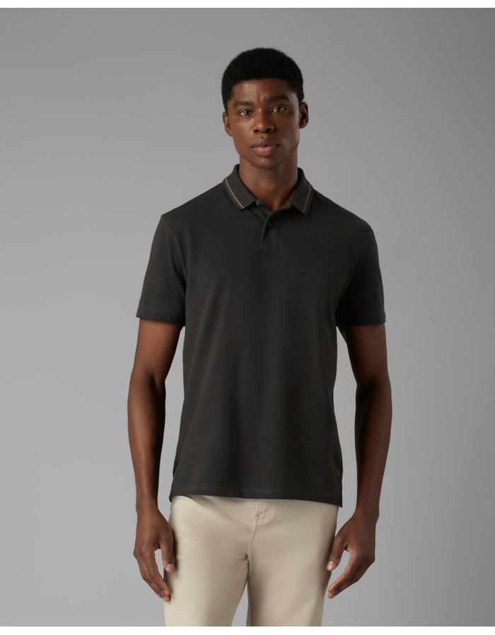 Polo piquet duplo com friso-cinza-g