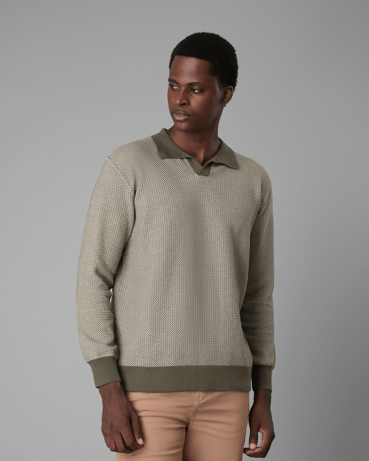 Polo Tricot Algodão Jacquard Manga Longa