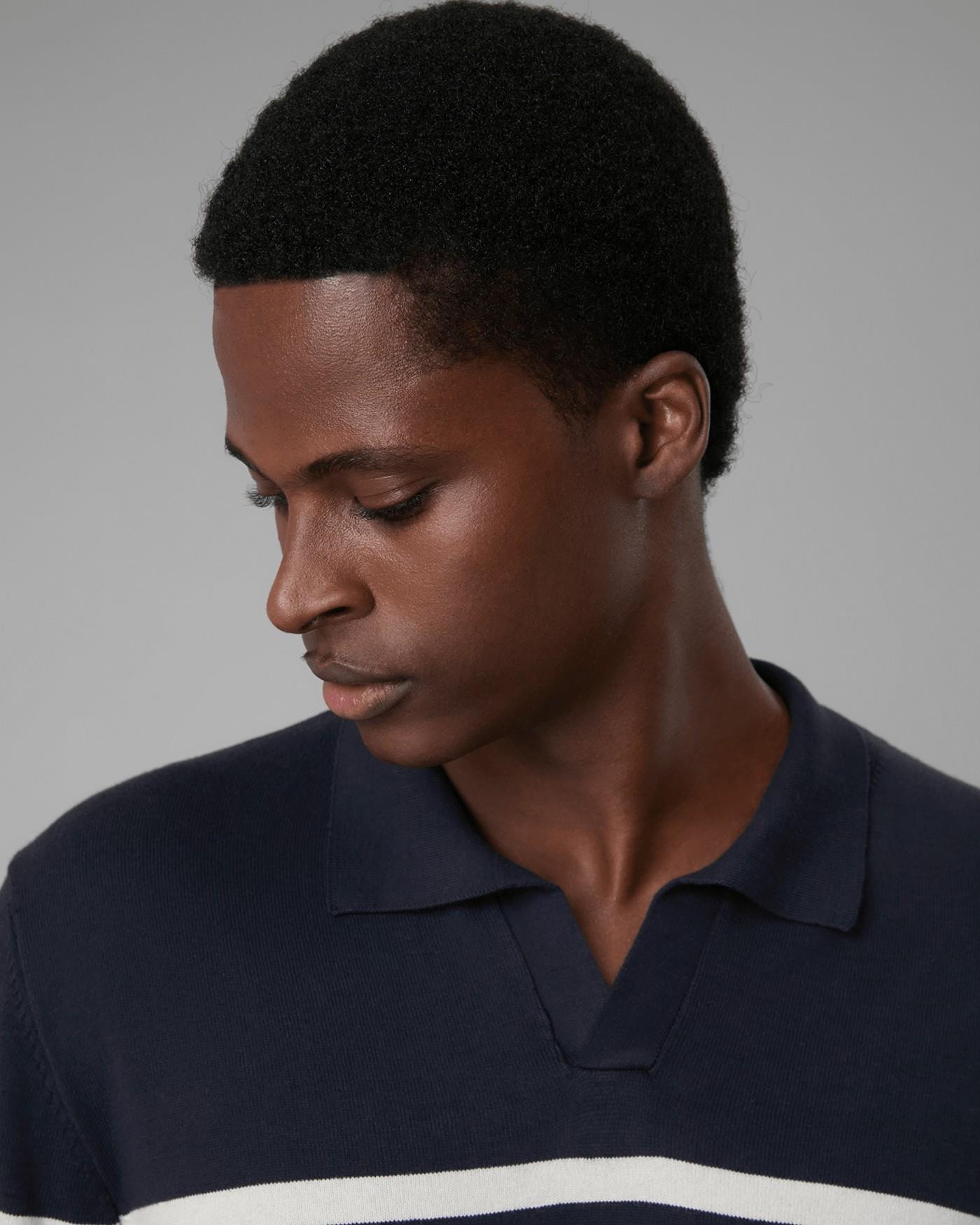 Polo Tricot Algodão Listrada Manga Longa