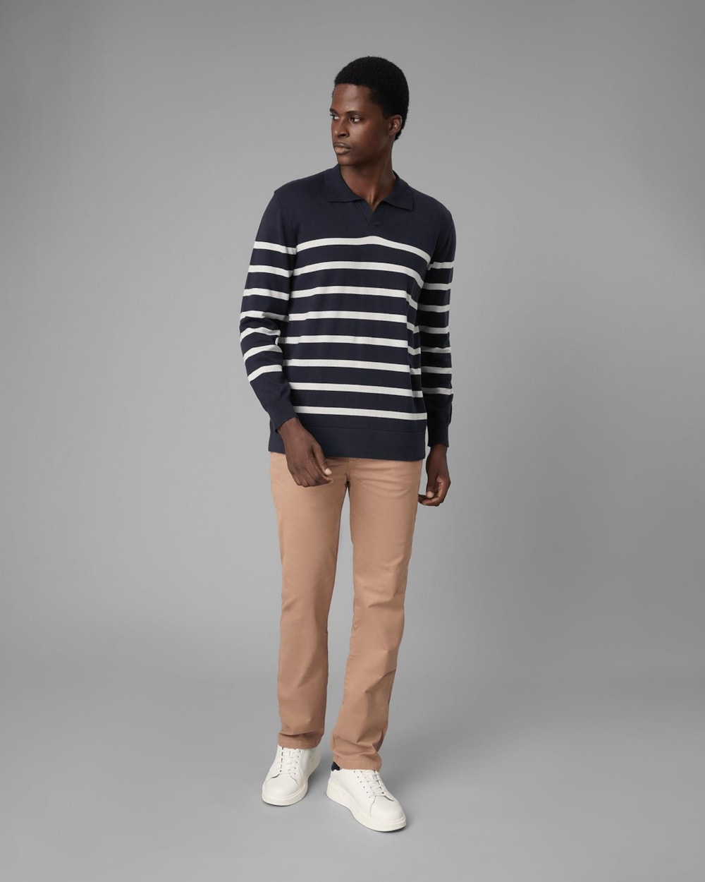 Polo Tricot Algodão Listrada Manga Longa
