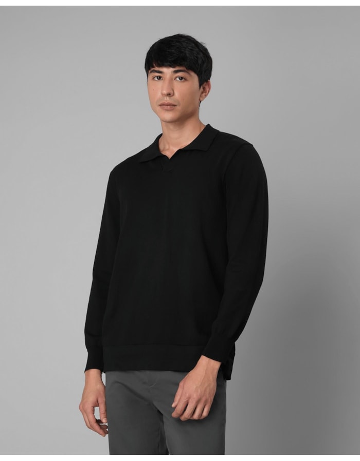 Polo tricot algodão manga longa-preto-m