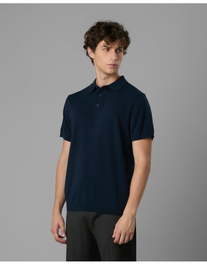 Polo tricot com botão-azul-g