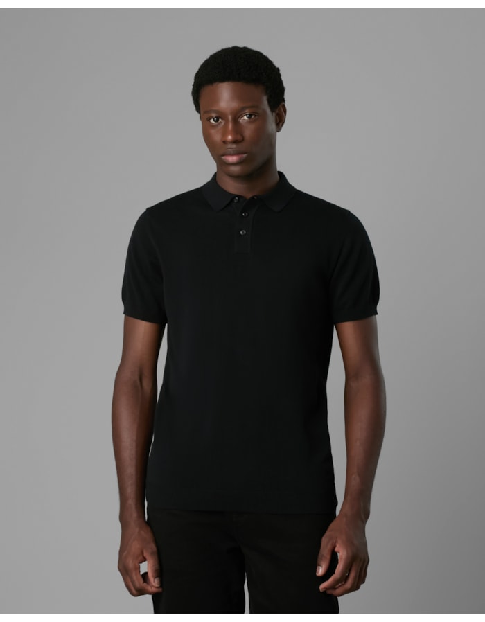 Polo tricot com botão-preto-g