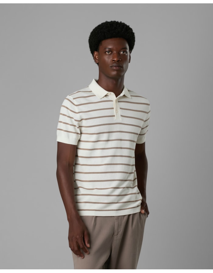 Polo tricot com botão-off white-g