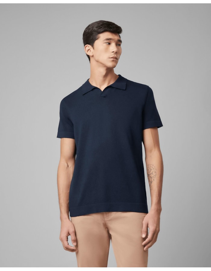 Polo tricot linho-azul marinho-p