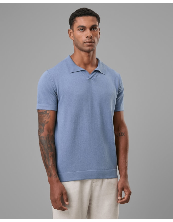 Polo tricot linho-azul claro-g