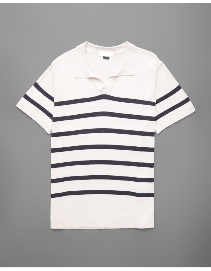 Polo tricot linho listrado-bege-p
