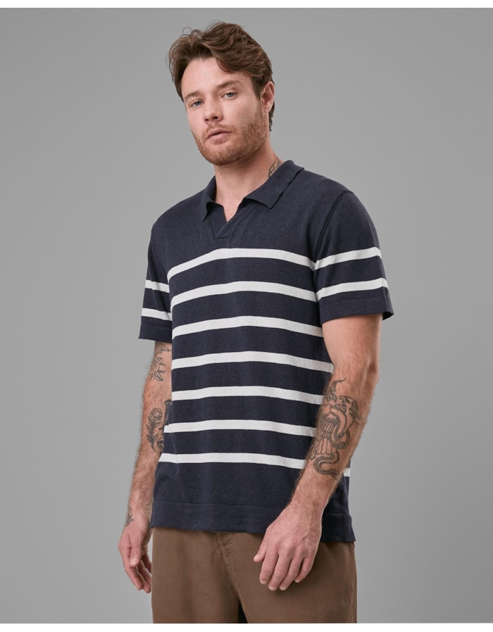 Polo tricot linho listrado-azul-p