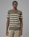 Polo tricot linho listrado-verde-g