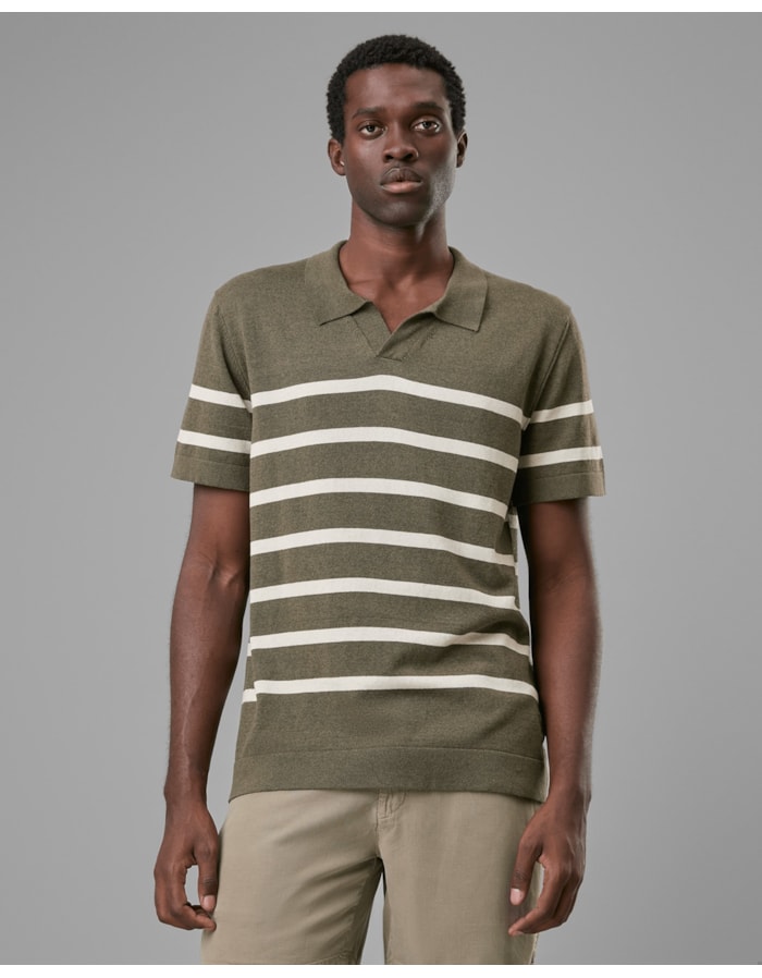 Polo tricot linho listrado-verde-g
