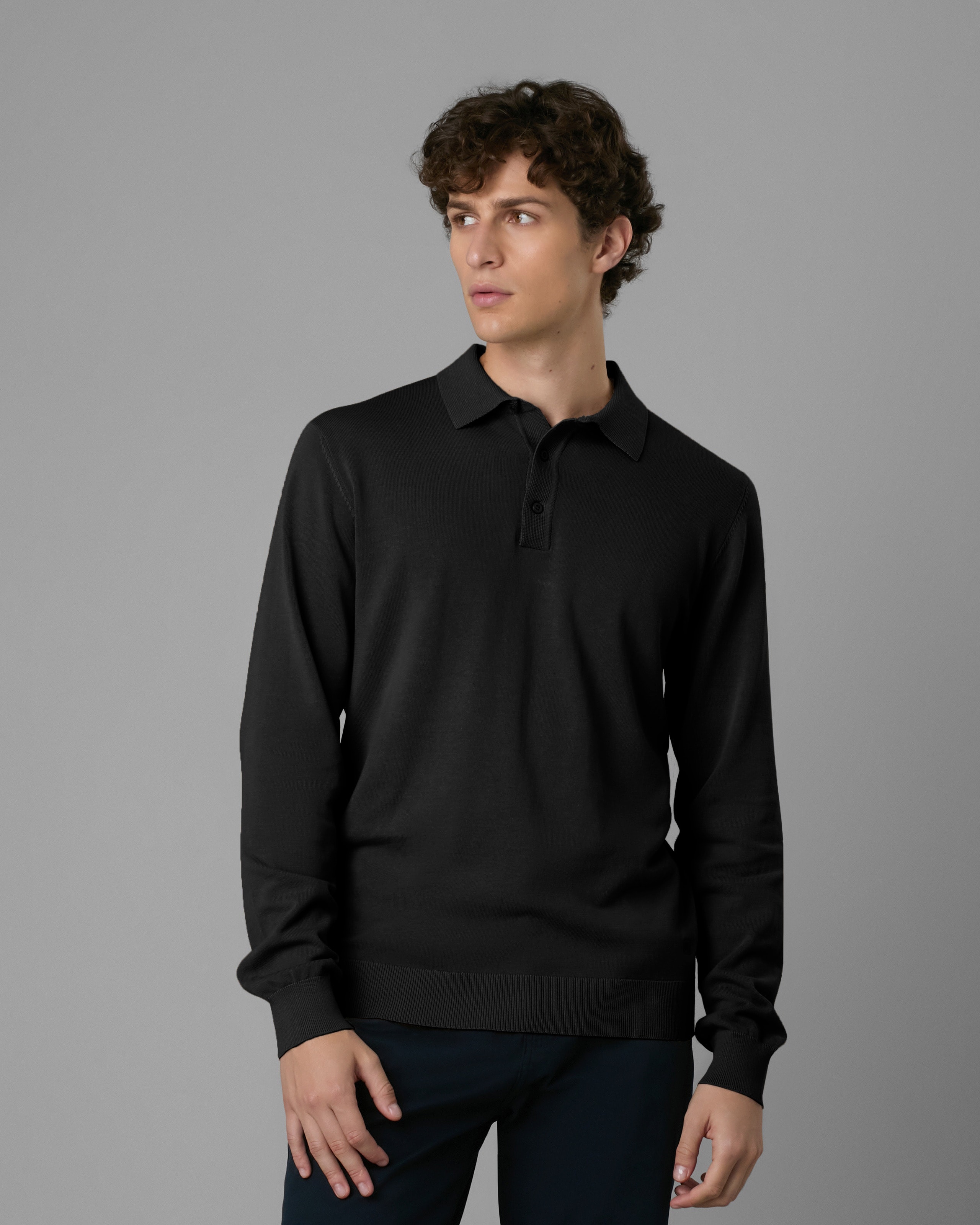 Polo Tricot Manga Longa Slim