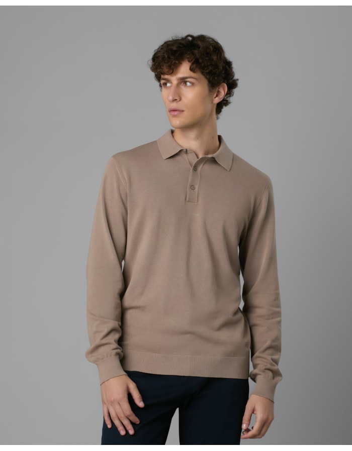 Polo tricot manga longa slim-bege-g
