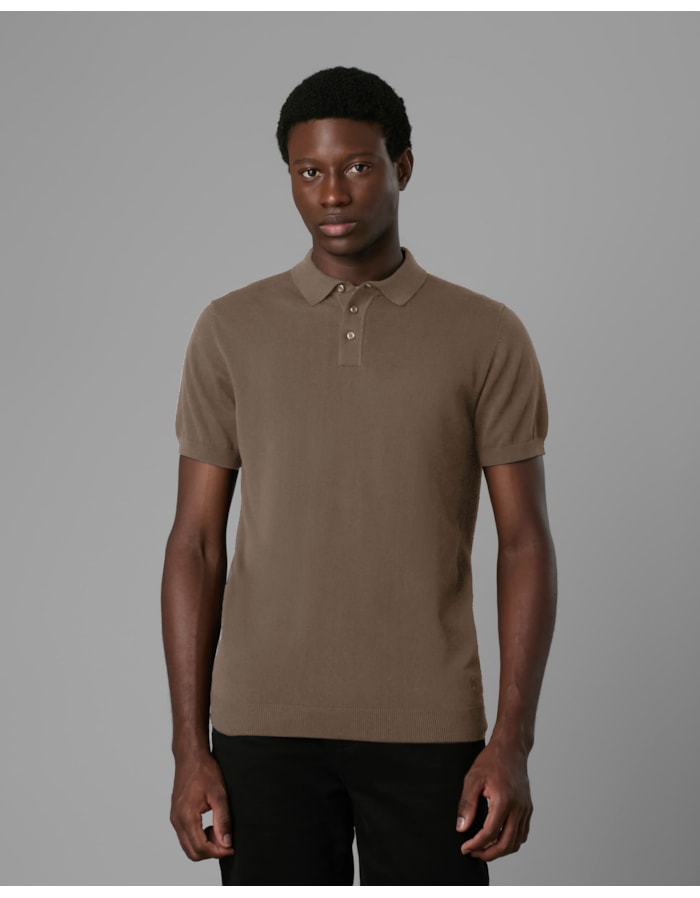 Polo tricot slim com botão-bege-g