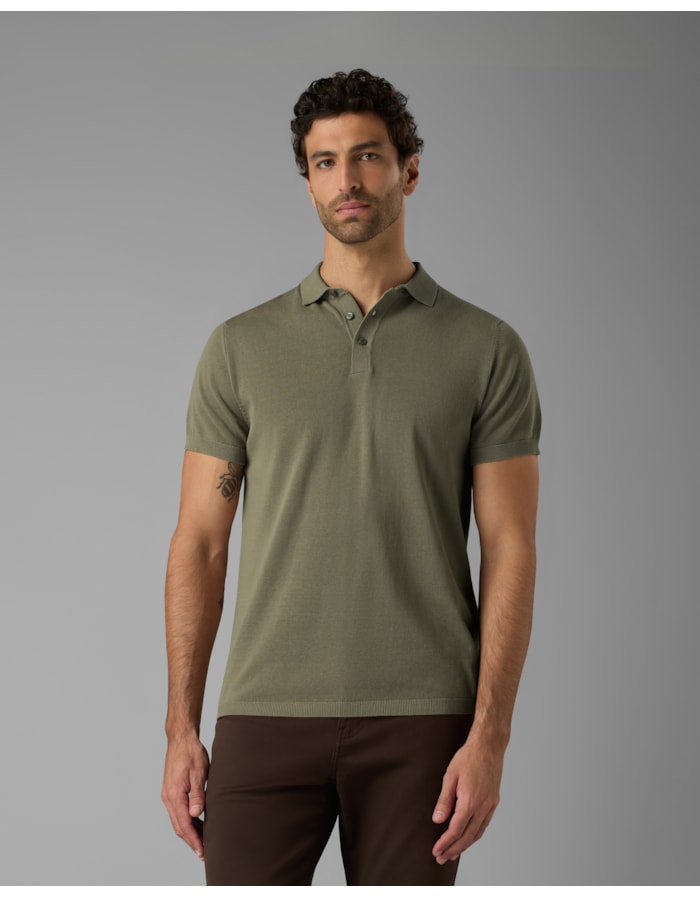 Polo tricot slim com botão-bege-g